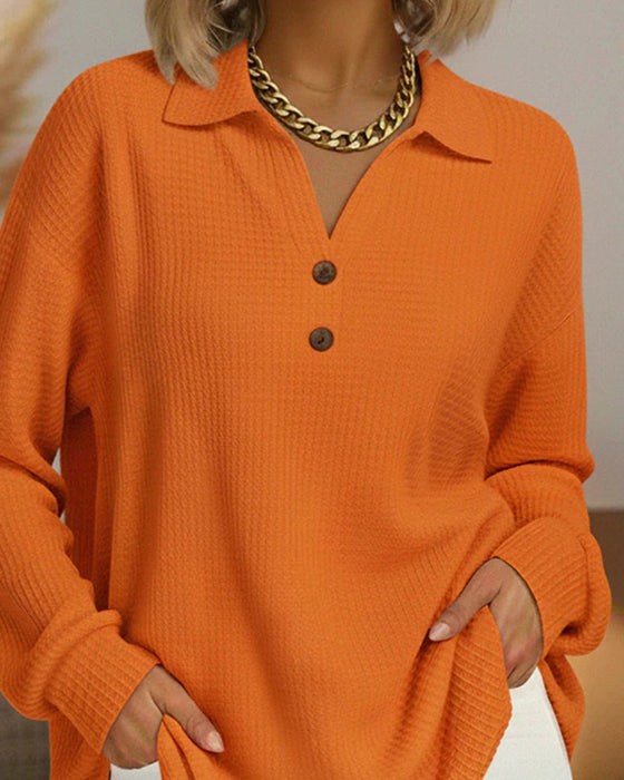 Blouse Revers Bouton Gaufre Uni