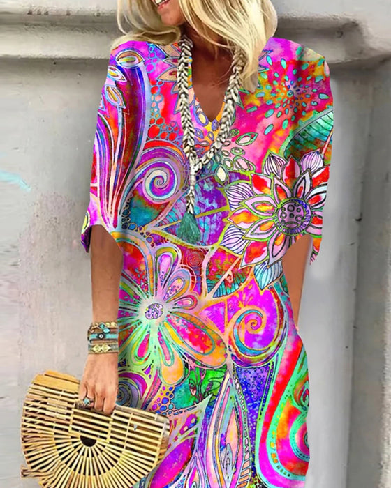 Robe Imprimé Fleuri Coloré