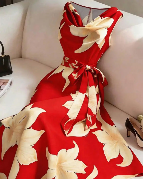 Robe Col Montant Sans Manches Fleurie