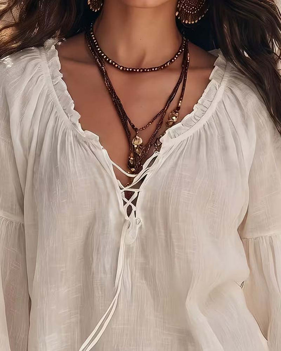 Blouse Manches Ballon Lanterne Volant Attacher