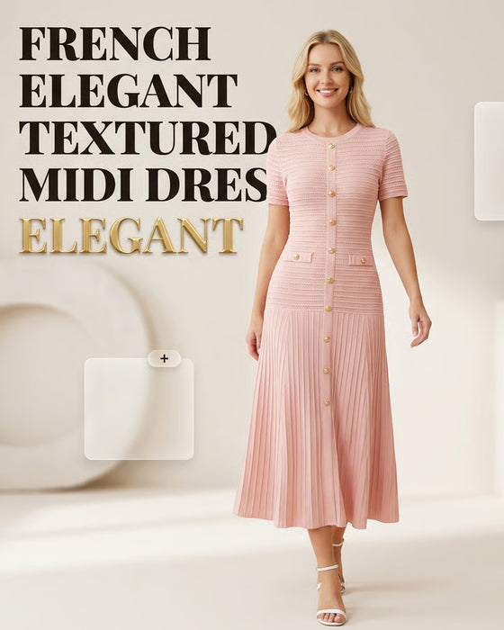 Robe Col Rond Ajustée Bouton Patchwork