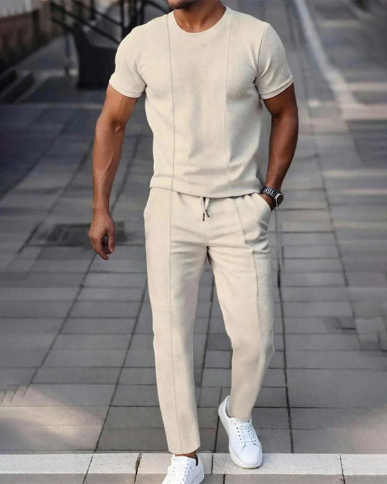 Ensemble Homme Col Rond Unie Cordons