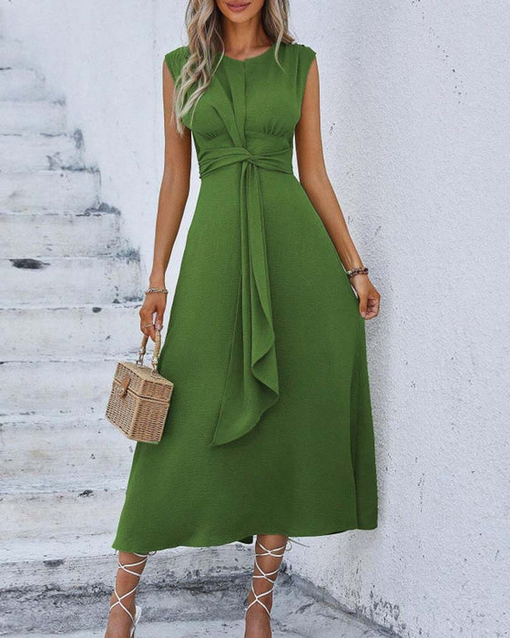 Robe Unie Taille Cintrée Nœud