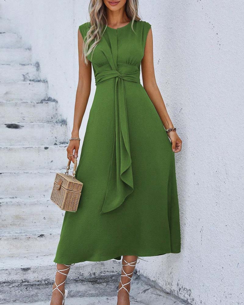 Robe Unie Taille Cintrée Nœud