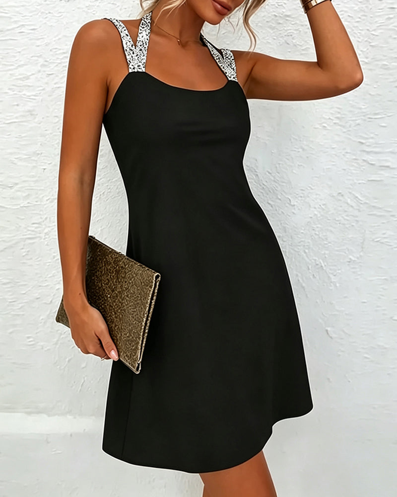 Robe Bretelles Brillant Croisé Unie