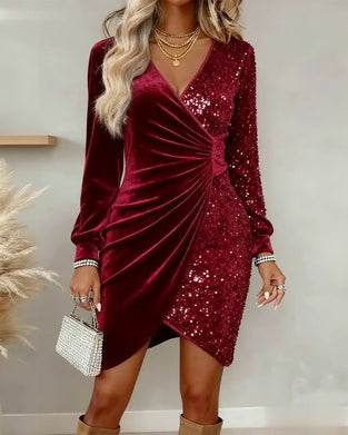 Robe sexy col V à paillettes