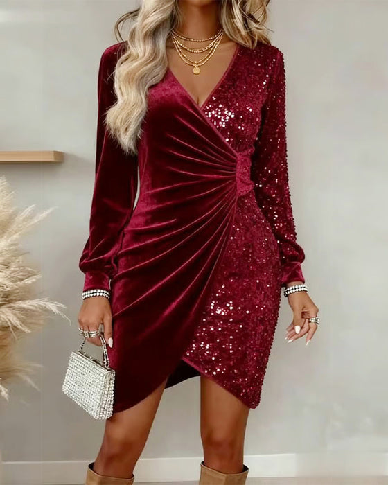 Robe sexy col V à paillettes