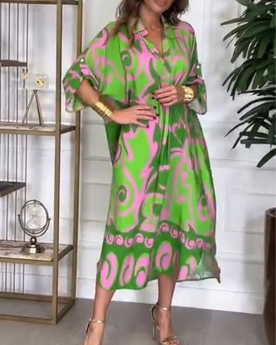 Robe Avec Design de Couleurs Contraste Géométriques