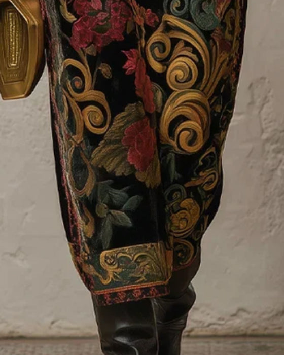 Robe Mock-Neck Floral Velvet Manches Longues Maxi