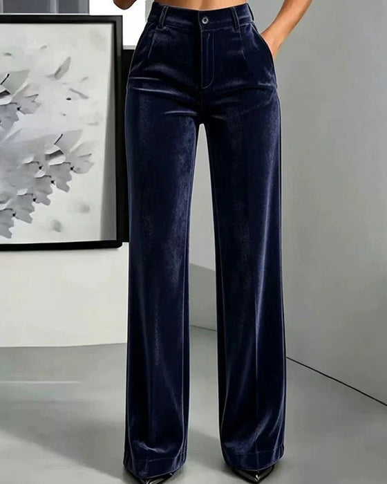 Pantalon Uni Velours Poche Long