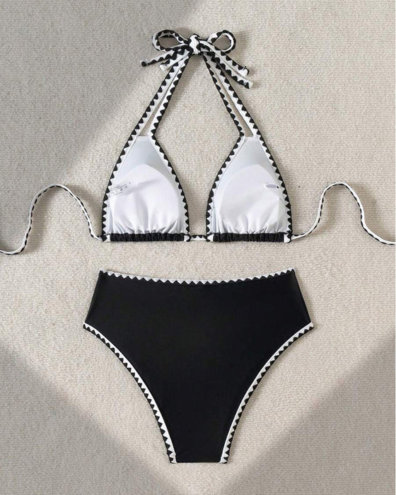 Bikini Sexy Couleur Contrastée Fendu Triangle