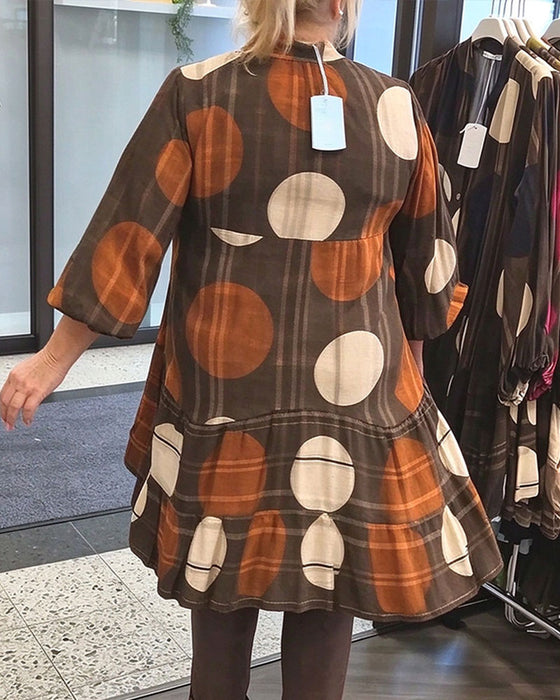Robe Imprimé Géométrique À Pois Col En V Coupe Loose