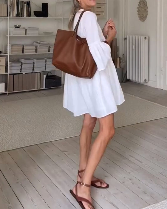 Robe Col V Décontractée Unie