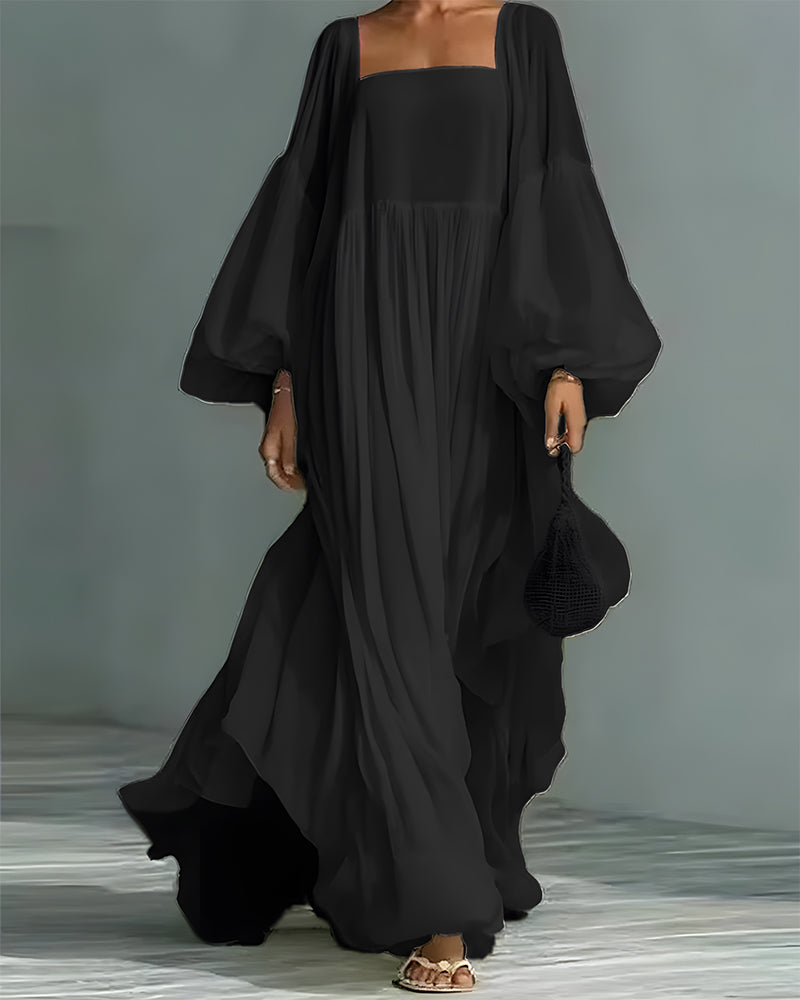 Robe Carré Encolure Manche Bouffante Fée Maxi