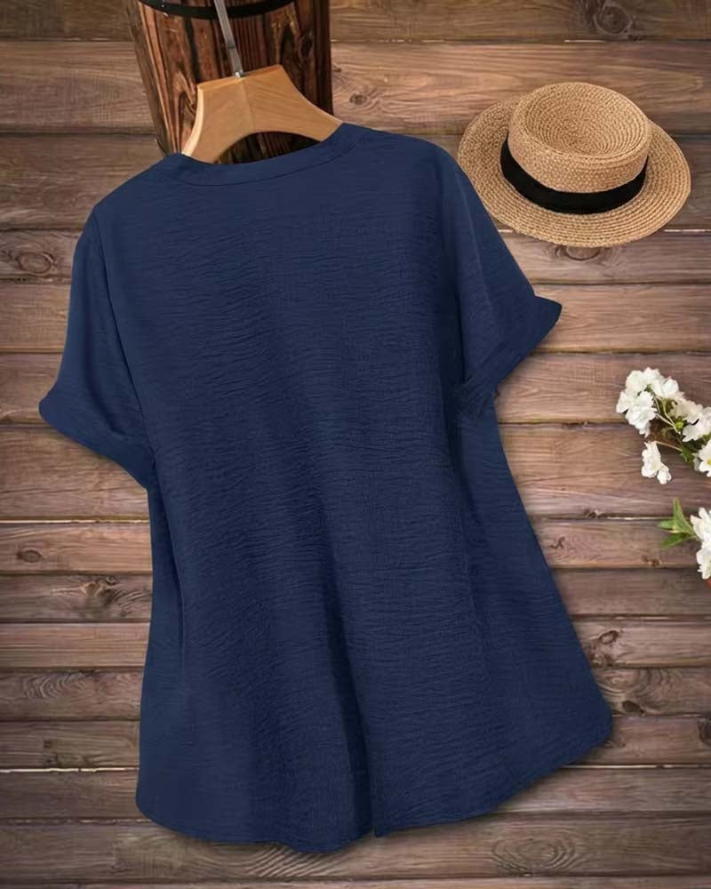 Blouse Unie Fente Latérale Manches Courtes
