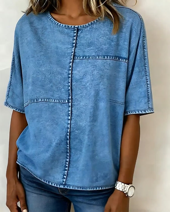 Haut Abîmé Denim Manche Courte