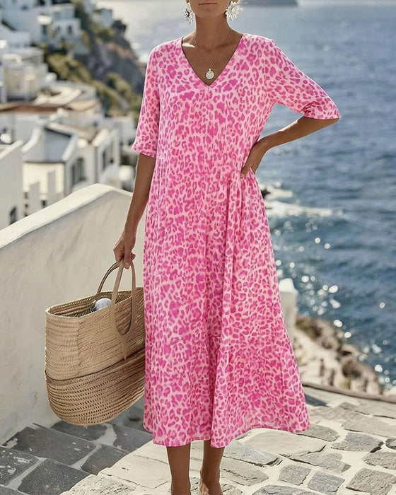 Robes Léopard Col V Ample
