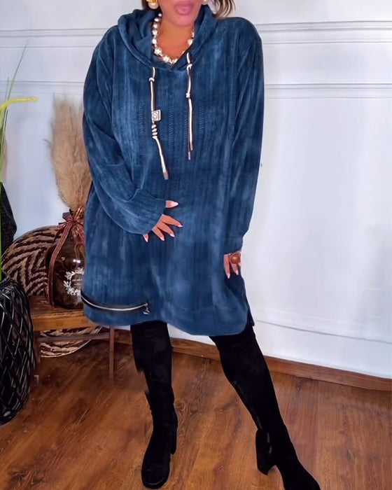 Robe décontractée à capuche ample de couleur unie