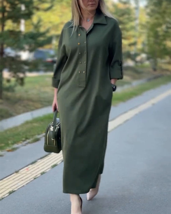 Robe Col Revers Décontractée Poche Shift