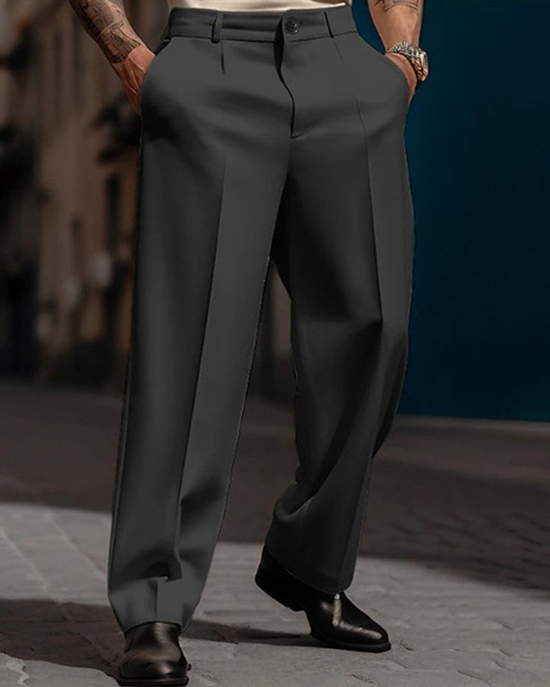 Pantalon Homme Décontracté Plissé Jambe Large
