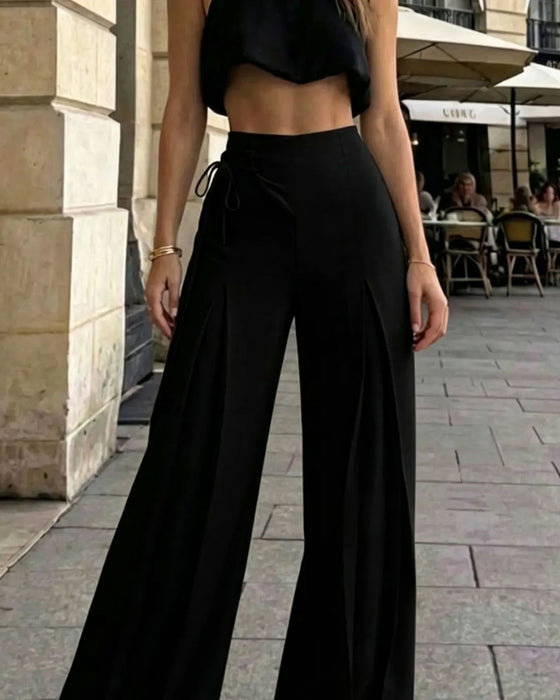 Pantalon Couleur Unie Long À Lacets