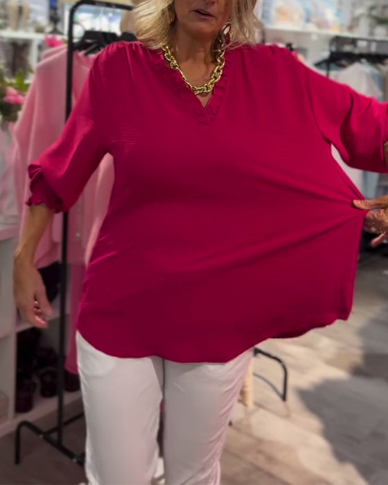 Blouse Col en V Pullover Ample Décontractée