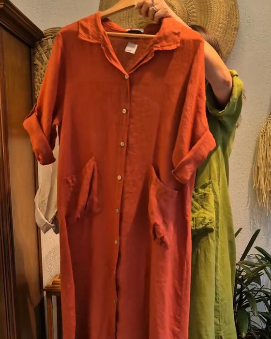 Robe Poche Lin Cardigan Décontracté