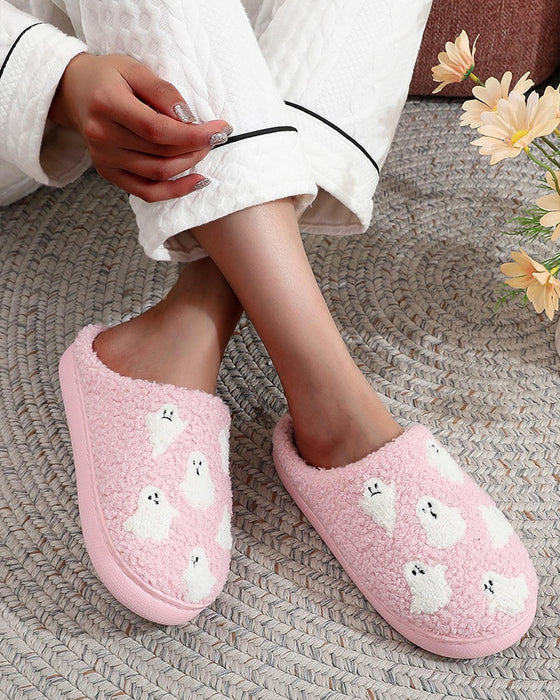 Chaussons En Peluche Pour Femmes à Motif Fantôme Cartoon Mignon