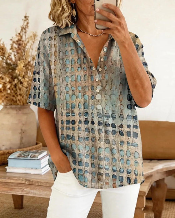 Blouse Imprimé Pois Bouton Demi-Patron