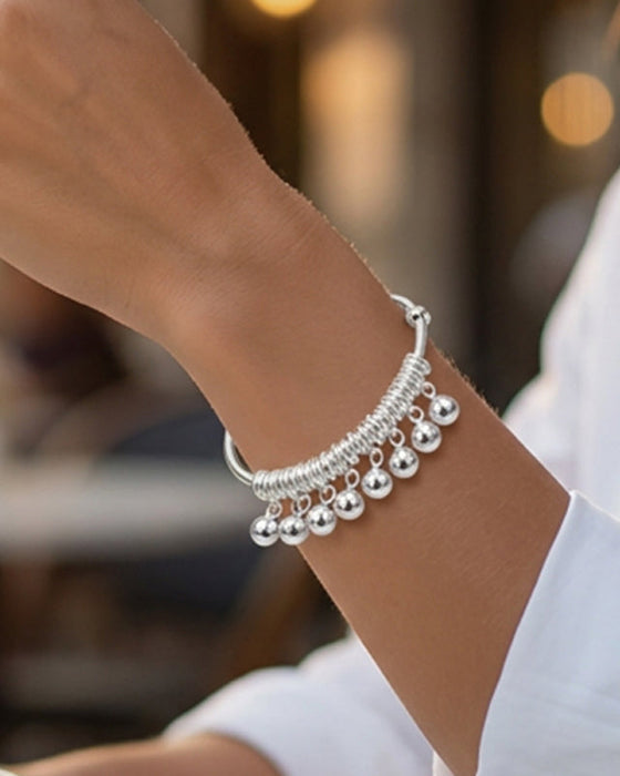 Bracelet Réglable Argent Cloche Charm Bangle