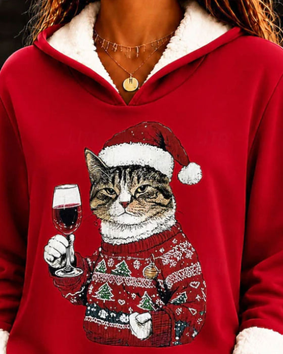 Hoodie À Capuche Imprimé De Fête Décontracté
