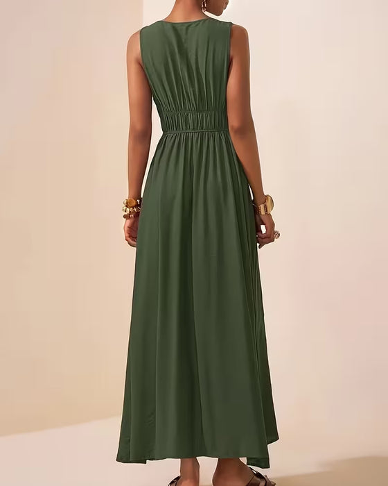Robe Sans Manches Froncée Bretelle Taille-Cintrante