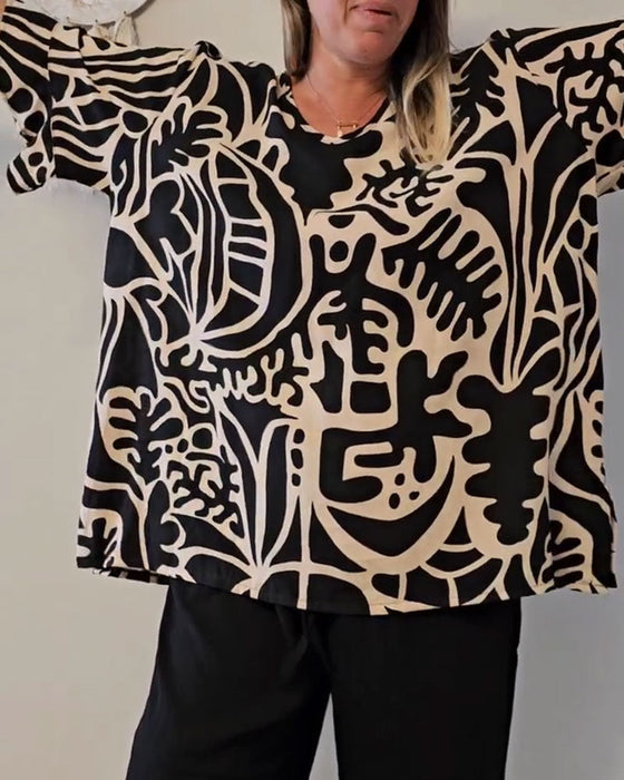 Haut Imprimé Botanique Abstrait Ample