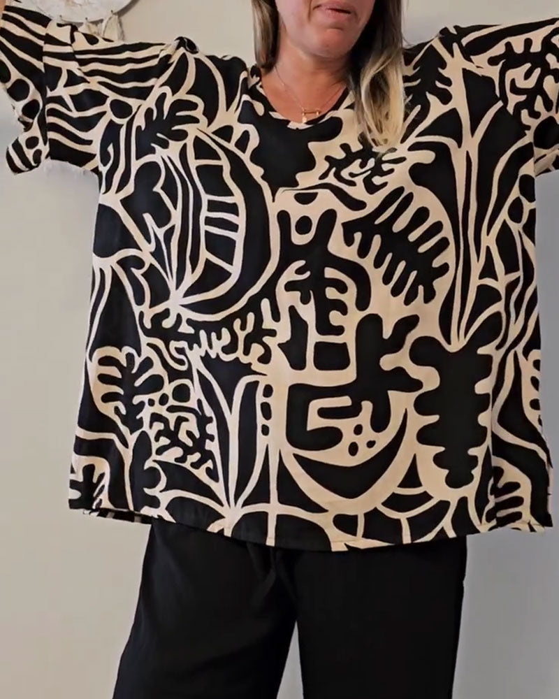 Haut Imprimé Botanique Abstrait Ample