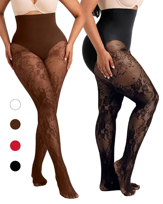 Collant gainant taille haute pour femme avec dentelle florale