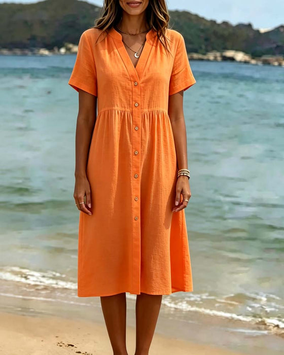 Robe Col V Boutonnage Style Resort