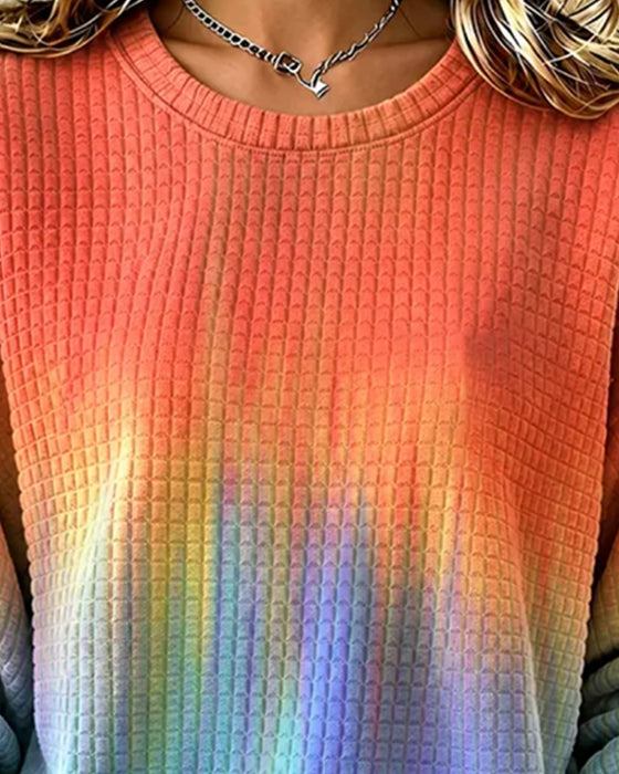 Sweatshirt Dégradé Tie-Dye Décontracté Col Rond