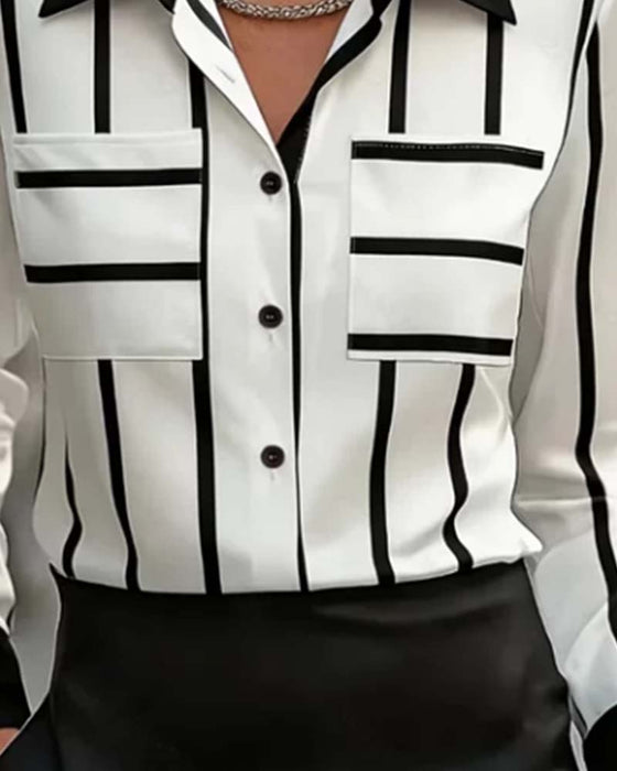 Chemise Rayée Poche Satin Décontractée
