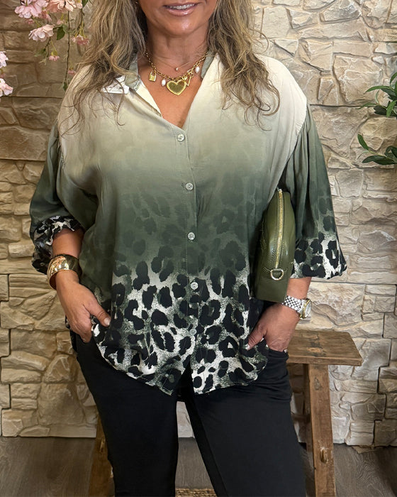 Blouse Gradient Imprimé Léopard Manche Longue