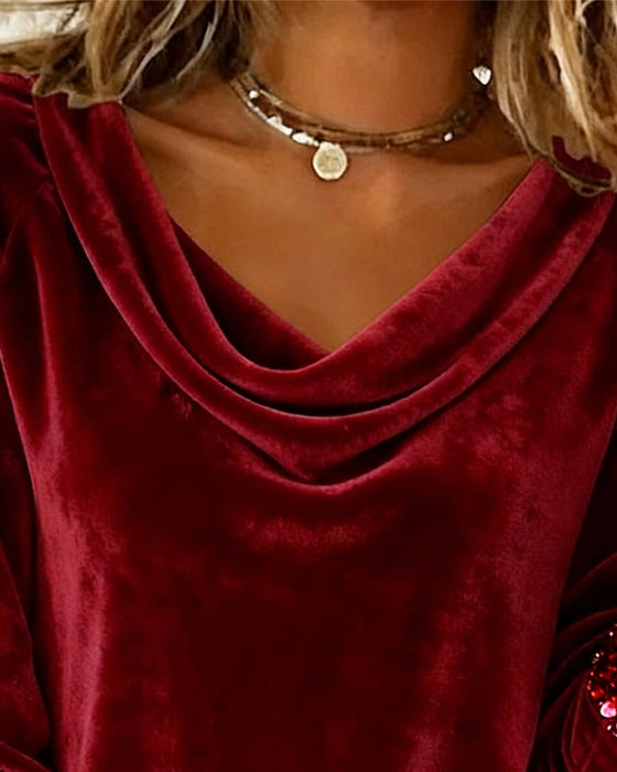 Haut À Col Drapé En Velours À Paillettes