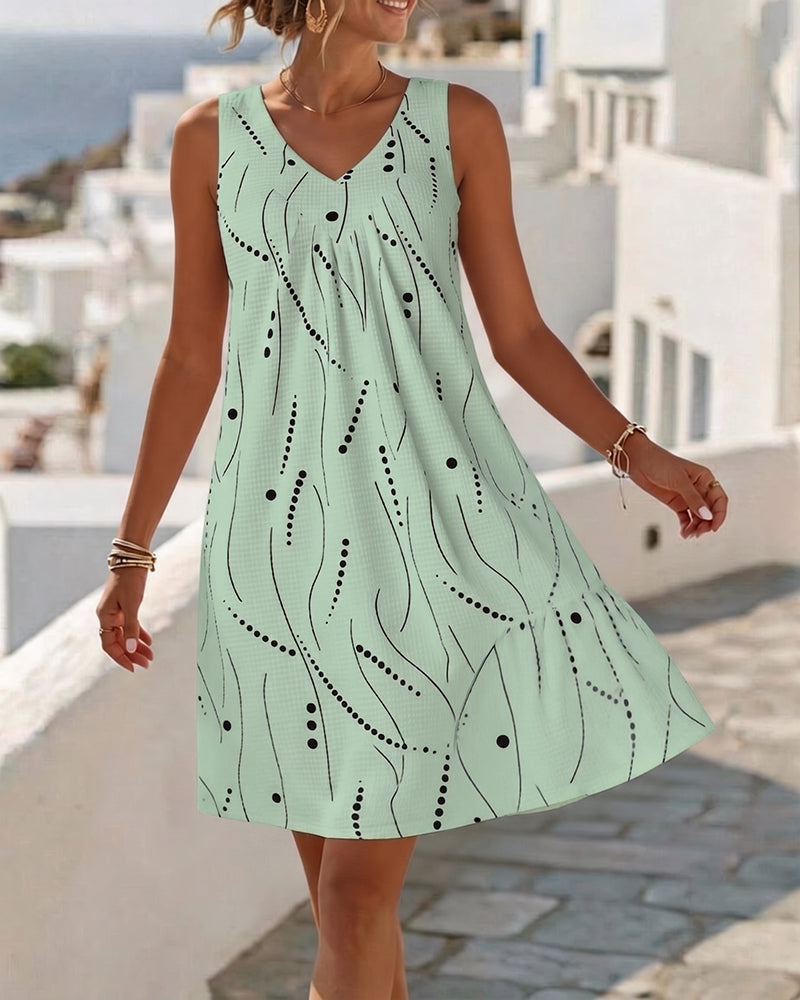Robe Sans Manche Col V A-Ligne Patchwork