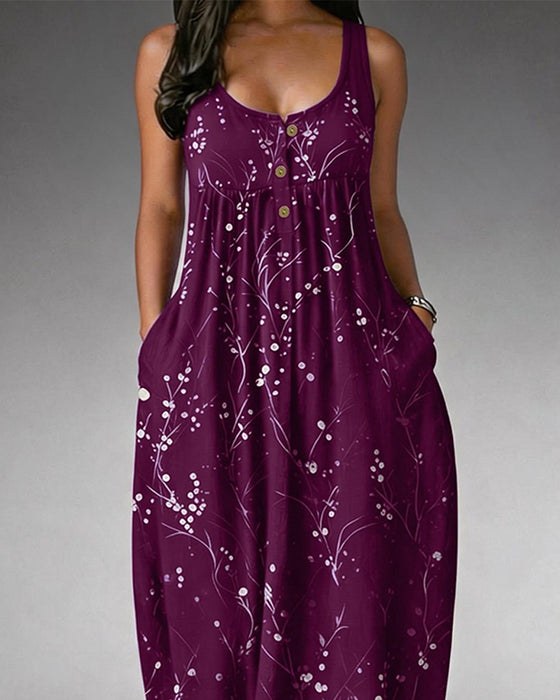 Robe Sans Manches Bouton Tricot Imprimé