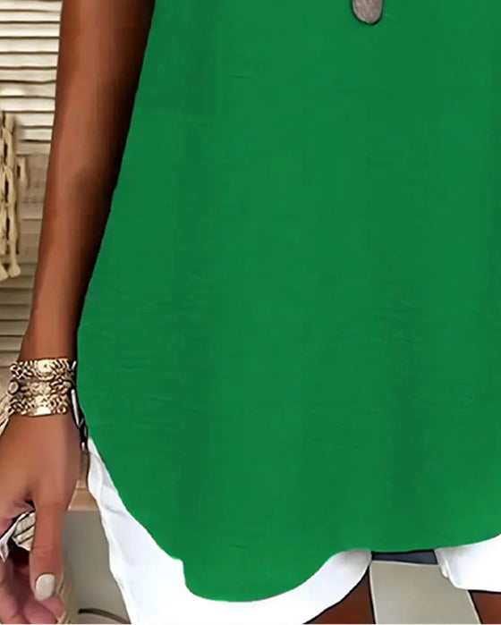 Blouse Décontractée Épaule Descendue Col En V Manches Courtes