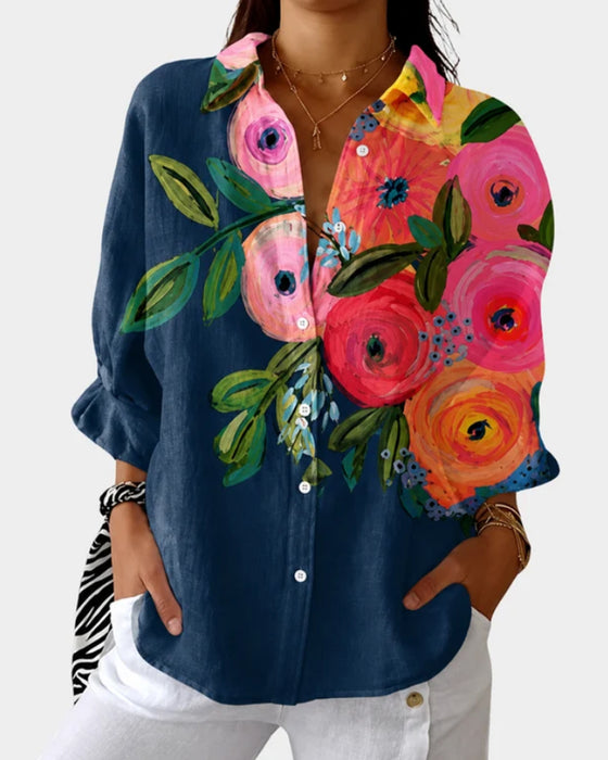 Chemise À Manches Longues Avec Motif Floral Style Peinture À L'huile