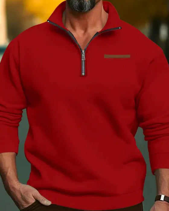 Sweatshirt Couleur Unie Col Montant Fermeture Éclair