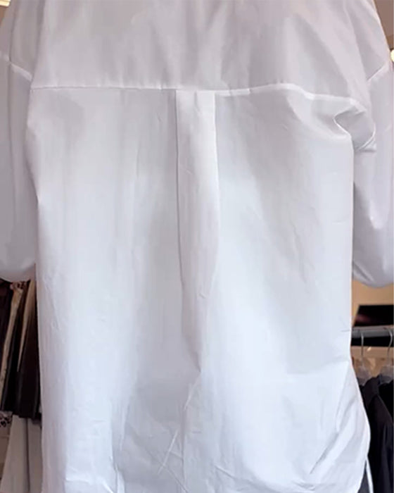 Chemise Et Dentelle Ensemble Sous-vêtement Revers Uni Manches Longues