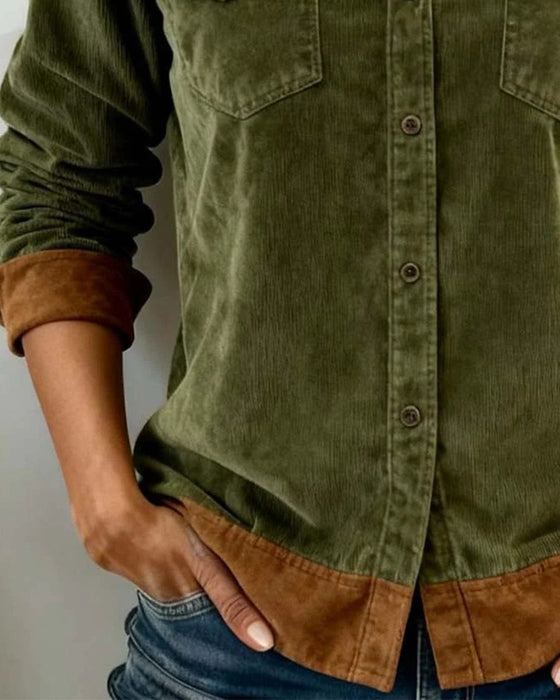 Chemise Élégante Velours Côtelé Bloc De Couleur