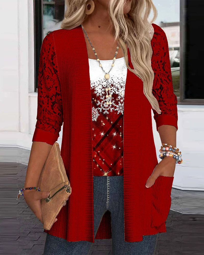 Haut Tricoté Imprimé Effet Deux-En-Un