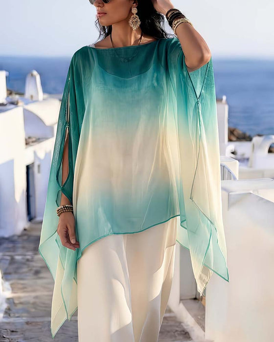 Blouse Off-Shoulder Sheer Contraste