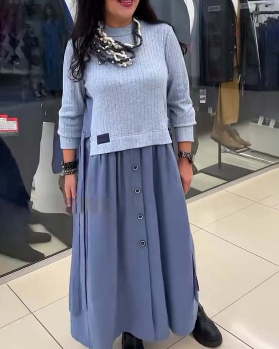 Robe Décontracté À Contraste De Couleurs Col Rond